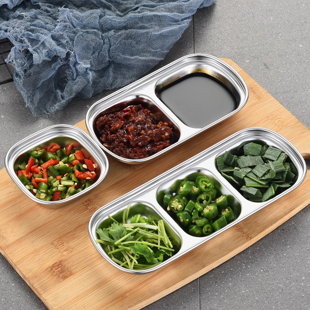 Kitchen Stainless Steel Storage Organizer Plate Saucer Snacks Vinegar Soy Plates Tableware Food Seasoning Tray Dish Tableware