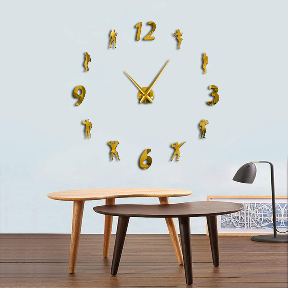 Reloj de pared grande para gimnasio, reloj de pared sin marco, habitación de Fitness moderna, 3D pegatina de pared, para entusiastas del reloj DIY para culturismo