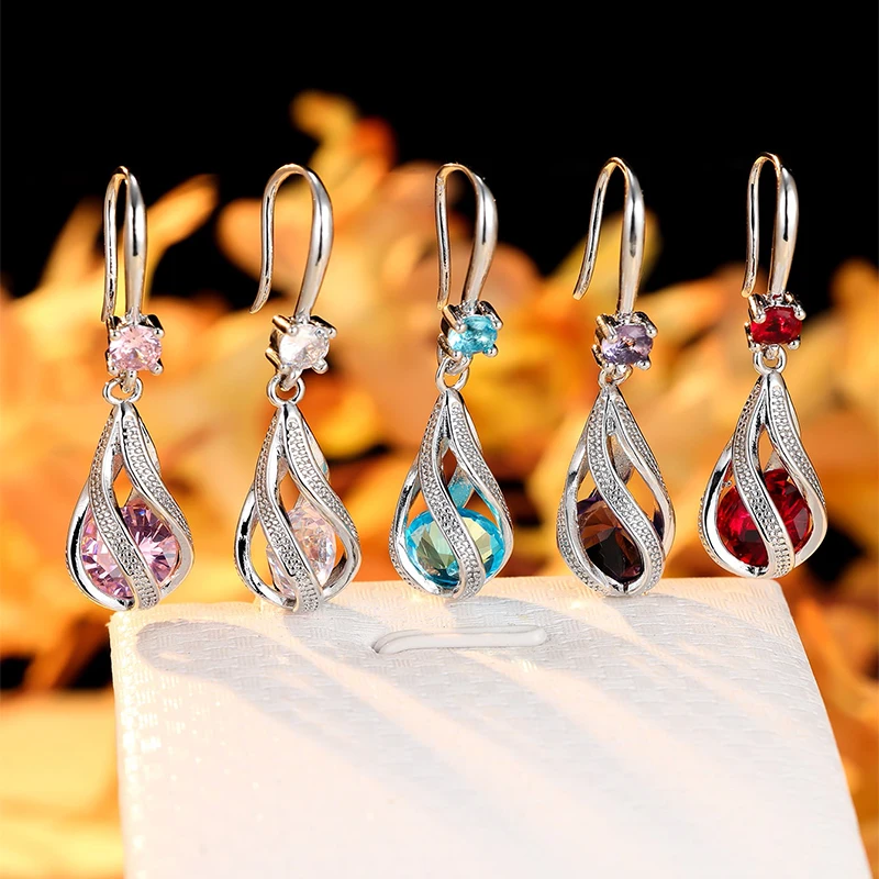 Delicado zircônia cúbica gancho clipe brincos lanterna design multi cor pedra gota brincos material de cobre chique jóias para mulher