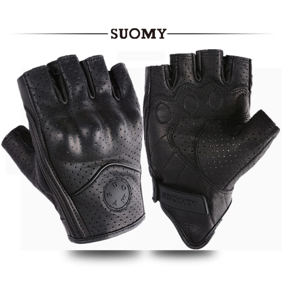Guantes de moto de medio dedo de verano, guantes sin dedos de cuero negro Retro perforados para motocicleta, guantes sin dedos para Motocross, guantes de montar para hombres y mujeres
