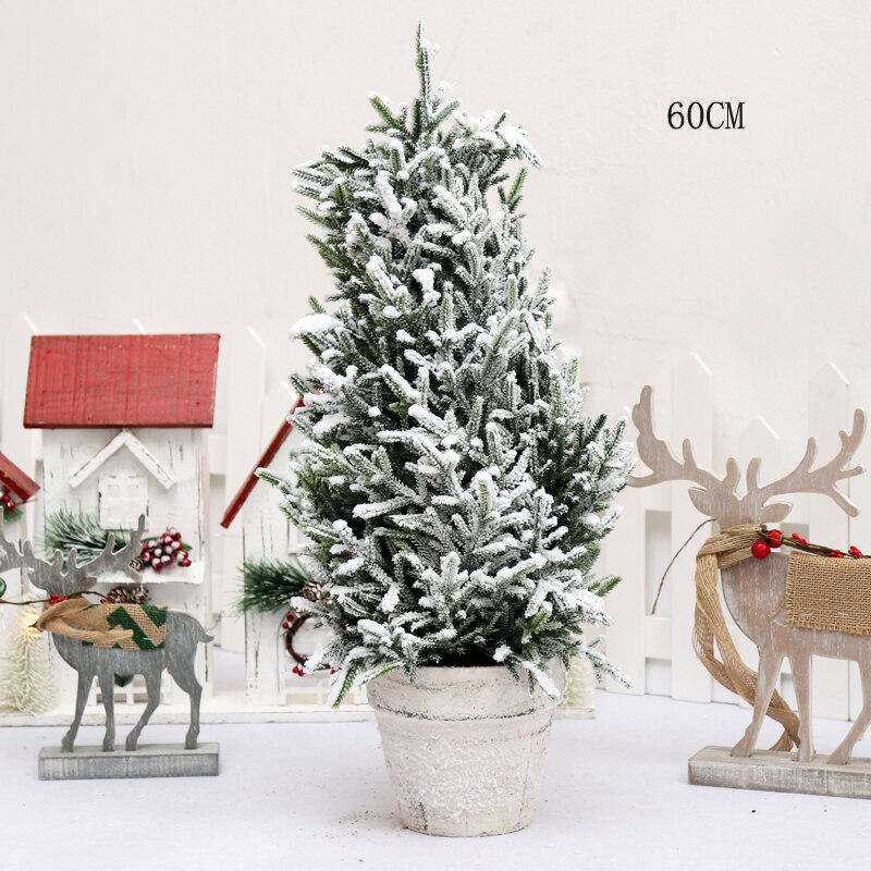 PE Artificial Simulation Cedar Trees 40cm 50cm 60cm Snowflakes Falling Snow Flocking Christmas Tree Decoration Plants Xmas Decor: 60CM