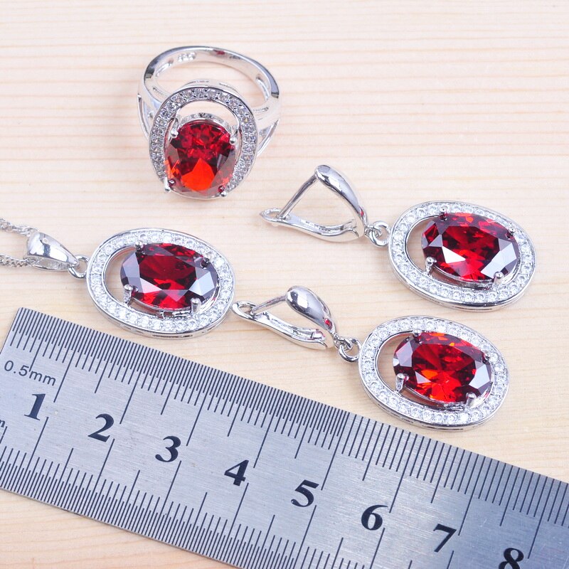 Ensemble de bijoux en cristal pour femmes, Style russe, cubique rouge, pendentifs, collier, boucle d&#39;oreille, bijoux de luxe, fête, QZ093