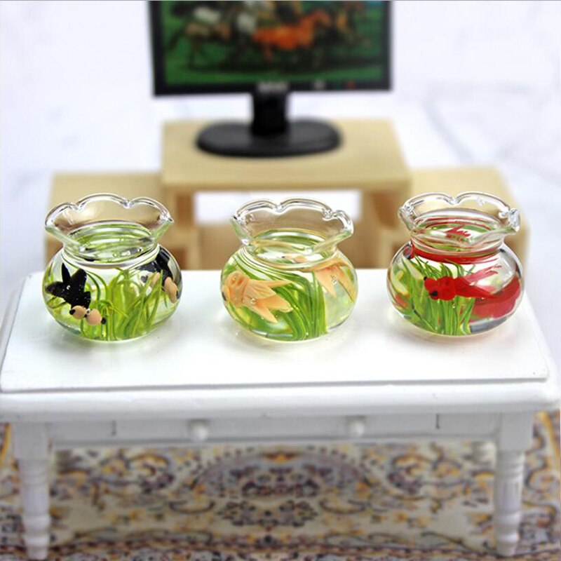 Dollhouse Miniature Glass Fish Tank Bowl Aquarium Doll House Home Ornament Toy For Dollhouse Decals