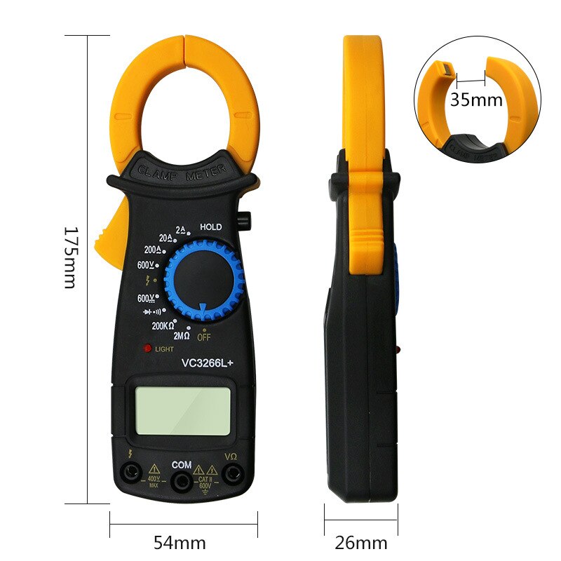 VC3266L LCD Digital Clamp Multimeter AC DC Volt Voltage Amp Ohm Electronic Tester Meter Live Wire Identification DT6: Default Title