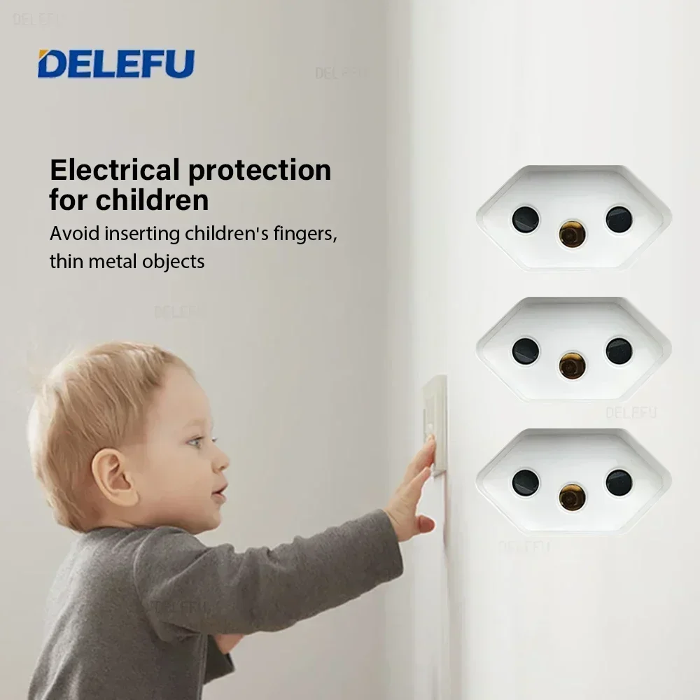 DELEFU Panel de PC ignífugo doble USB tipo C carga Brasil salida estándar interruptor de luz de pared negro enchufe eléctrico 10A 20A