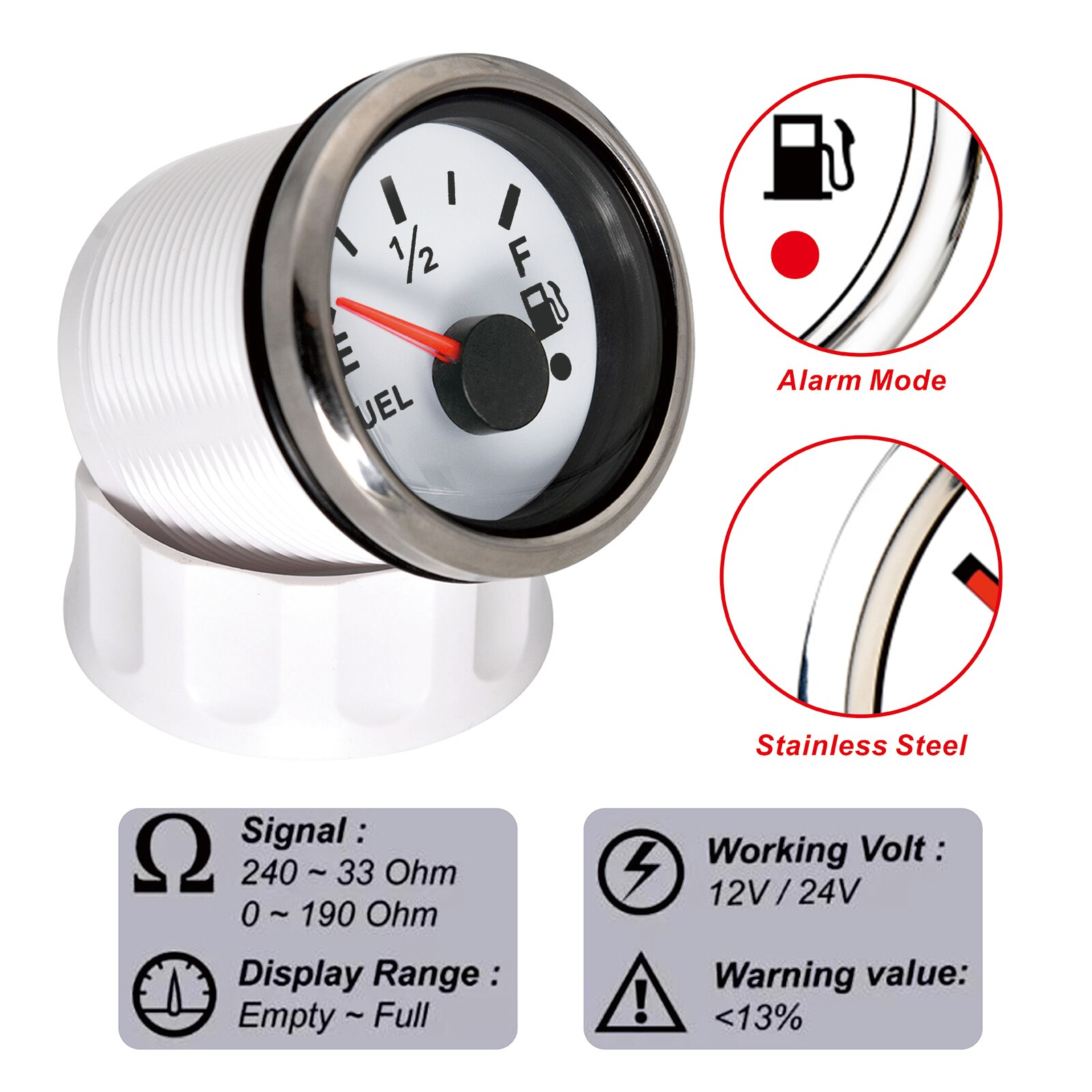52mm Fuel Level Gauge + Fuel Level Sensor 100mm 150mm 200mm 300mm 0-190/240-33 ohm Sensors Fuel Sender Unit For Car Boat 12V/24V
