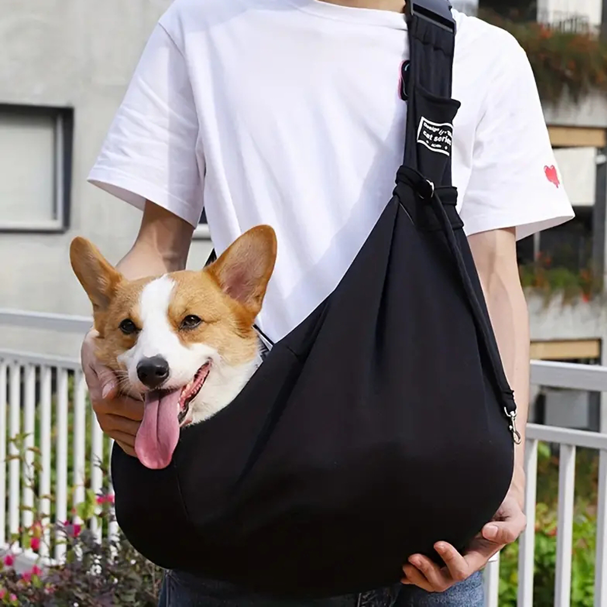 Verstelbare Hond Draagtas Outdoor Reizen Puppy Enkele Schoudertassen Honden Comfort Sling Handtas Corgi Puppy Tote Pouch Tote: Black