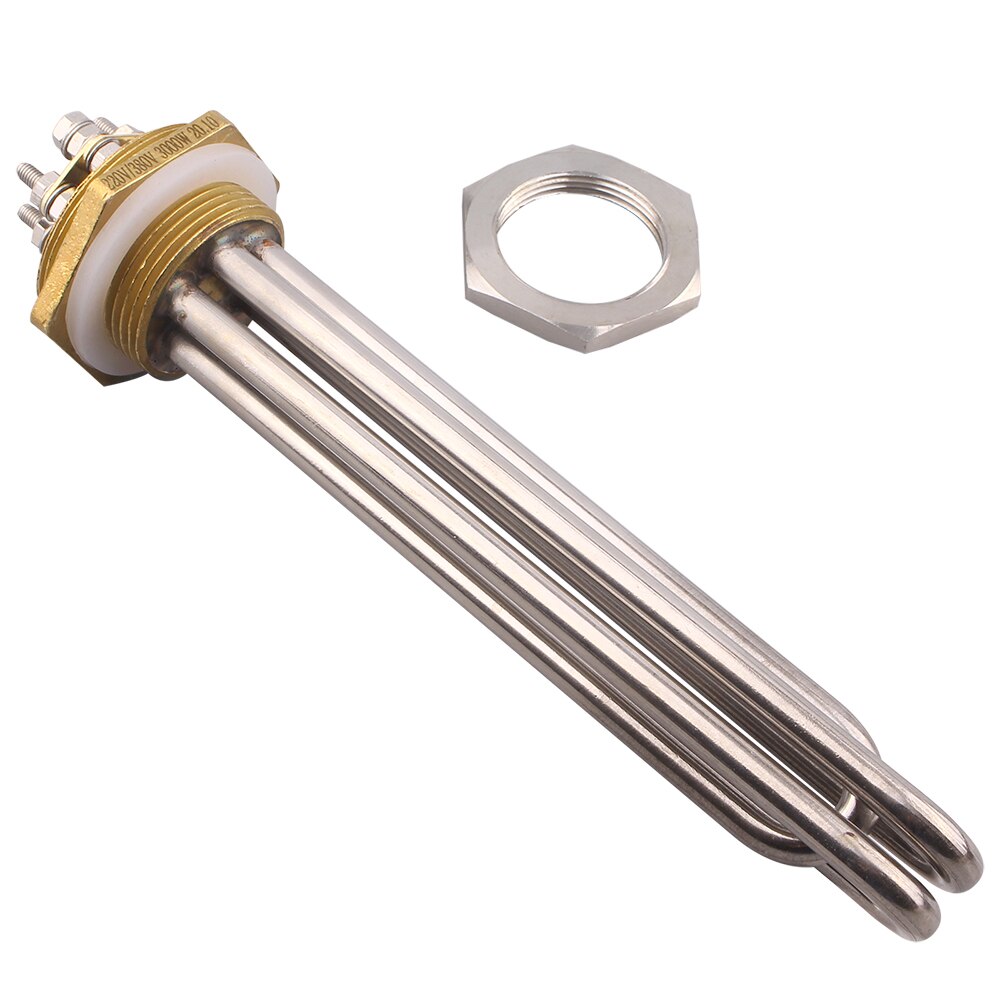 Aiicioo dn32 elemento de aquecimento de água de imersão para a fabricação de cerveja 220v/380v 3kw 4.5kw 6kw 9kw 12kw 42mm 1.25 "rosca bsp: 3kw  205mm / with locknut