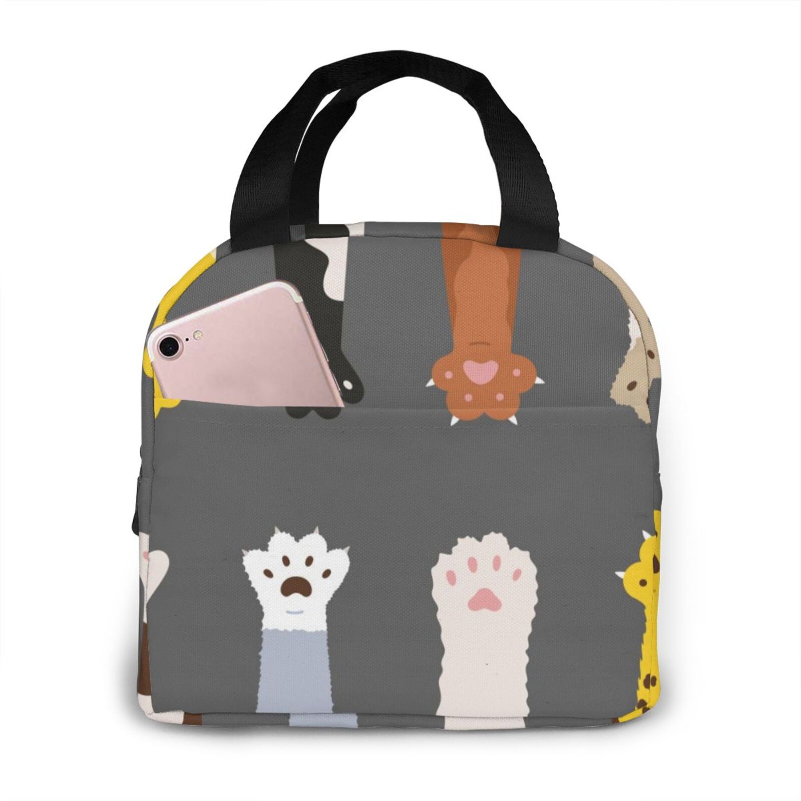 Śmieszne koty Foots torba termiczna przenośny zamek termiczna torba na Lunch wygodne pudełko na Lunch Tote torba na żywność: Black 11