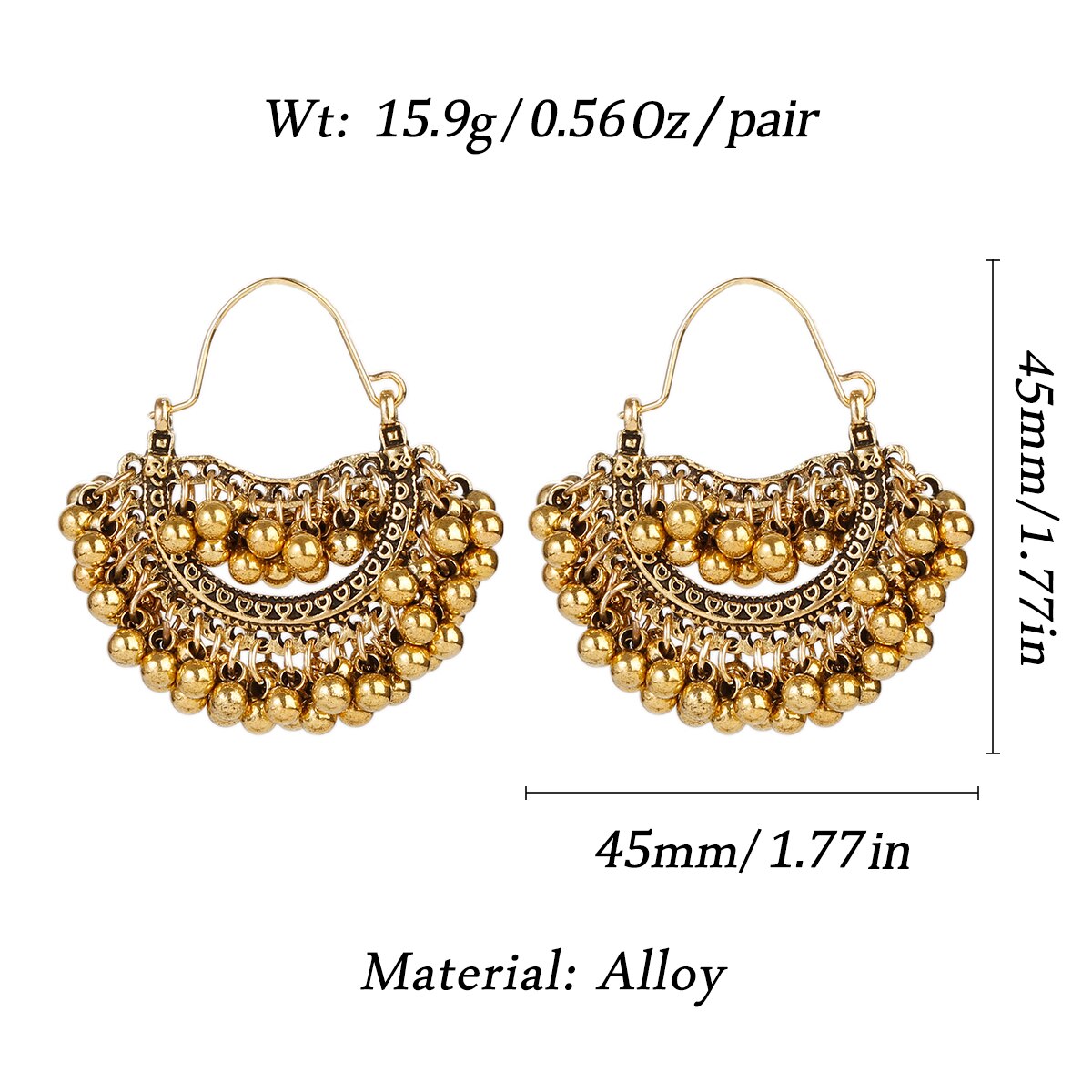 Vintage Retro Goud Legering Sector Bollywood Geoxideerd Oorbellen Voor Vrouwen Boho Etnische Kralen Kwastje Jhumka Dangle Oorbellen