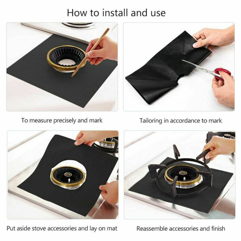 Protecteurs de poêle à gaz revêtement de couverture | Ensemble de 4 pièces/ensemble de cuisinière à gaz, feuille d'aluminium, protection de tapis propre de cuisinière, protection de Stovetop, accessoires de cuisine