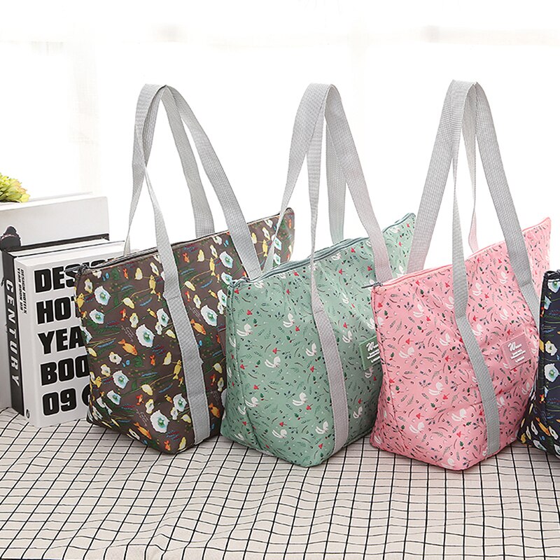 Bloemen Printing Thermische Geïsoleerde Lunch Tas Pvc Waterdichte Vrouwen Meisjes Draagbare Carry Tote Koeler Lunchbox Geïsoleerde Tas