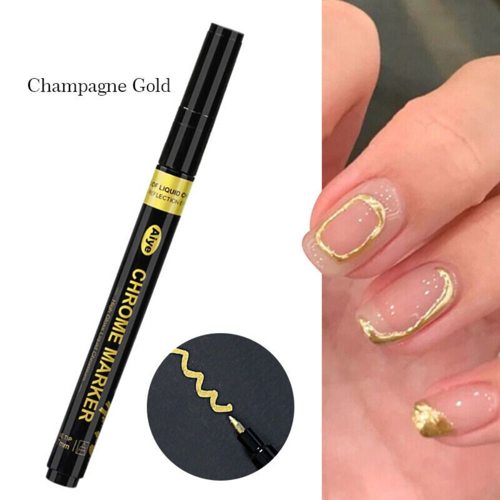 Bolígrafo metálico para esmalte de uñas, rotulador de esmalte de uñas plateado, cromado, oro rosa, marcador de espejo de alto brillo, accesorios de Arte de uñas