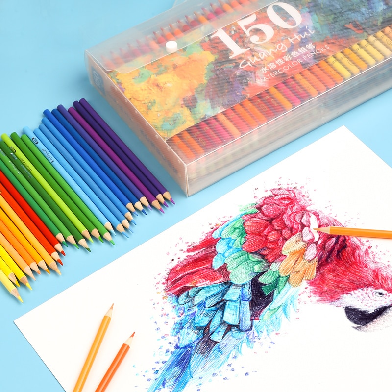 GUANGHUI 150 Colors Wood Watercolor Pencil Soft Water Soluble Coloured Pencils Set For Art Drawing