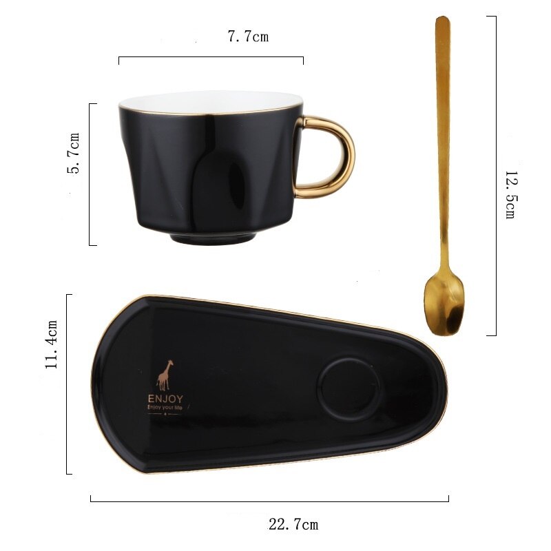 Gold Rand Kaffee Tasse Untertasse Löffel einstellen Keramik Frühstück Milch Tassen Tee Soja Milch Frühstück Becher nordisch Nachtisch Platte Luxus
