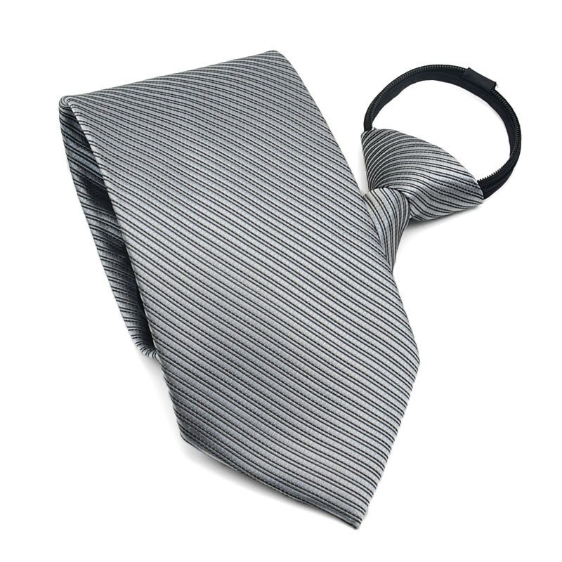 Faroonee Men's Zipper Tie Commercial Formal Suit Lazy Neck Ring Necktie Neck Tie Striped Male Wedding Narrow Cravate: Gray