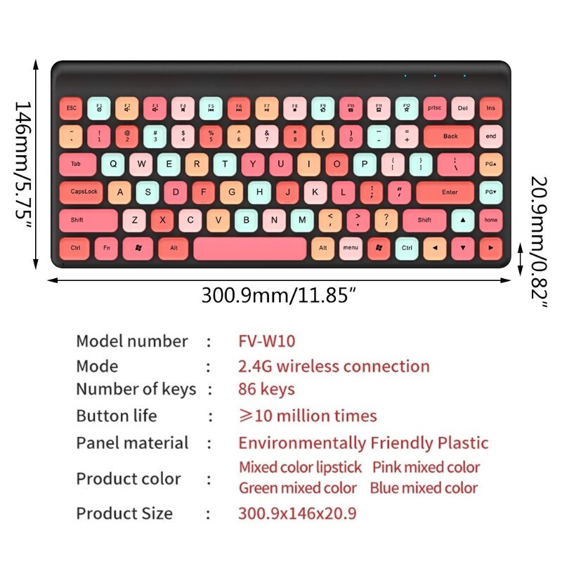 Keyboard and Mouse Combo 2.4G Wireless Round Punk Cute Candy Colors Keyboard and Optical Mouse Set Home Office