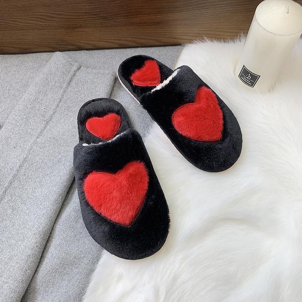 Cute Women Slippers Love Heart Cotton Winter Fur Slides Ladies Home Furry Slippers Warm House Indoor Non-slip Shoes: black / 36-37