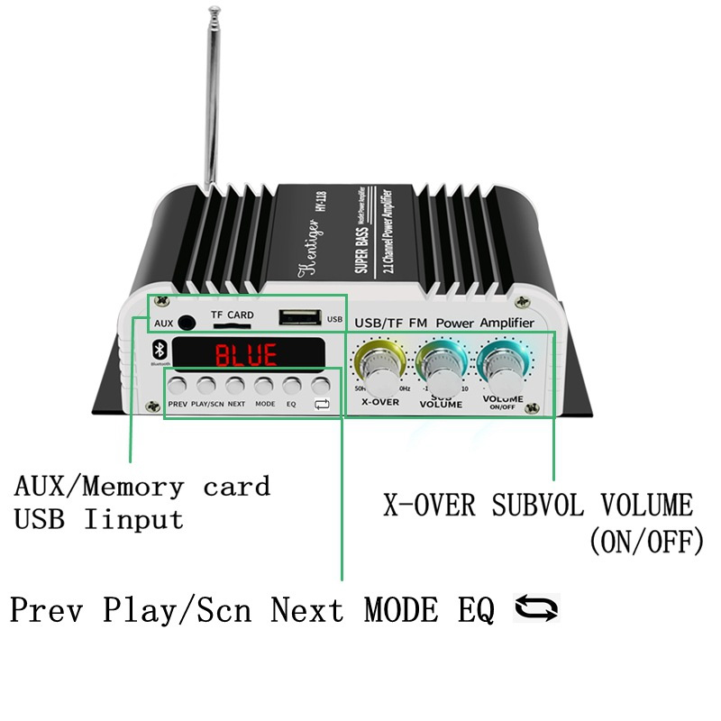 HY-118 Bluetooth Amplifier 2.2 Channel Support 2 Subwoofer Speaker FM TF USB Remote Control Mini HIFI Digital Amplifier Stereo