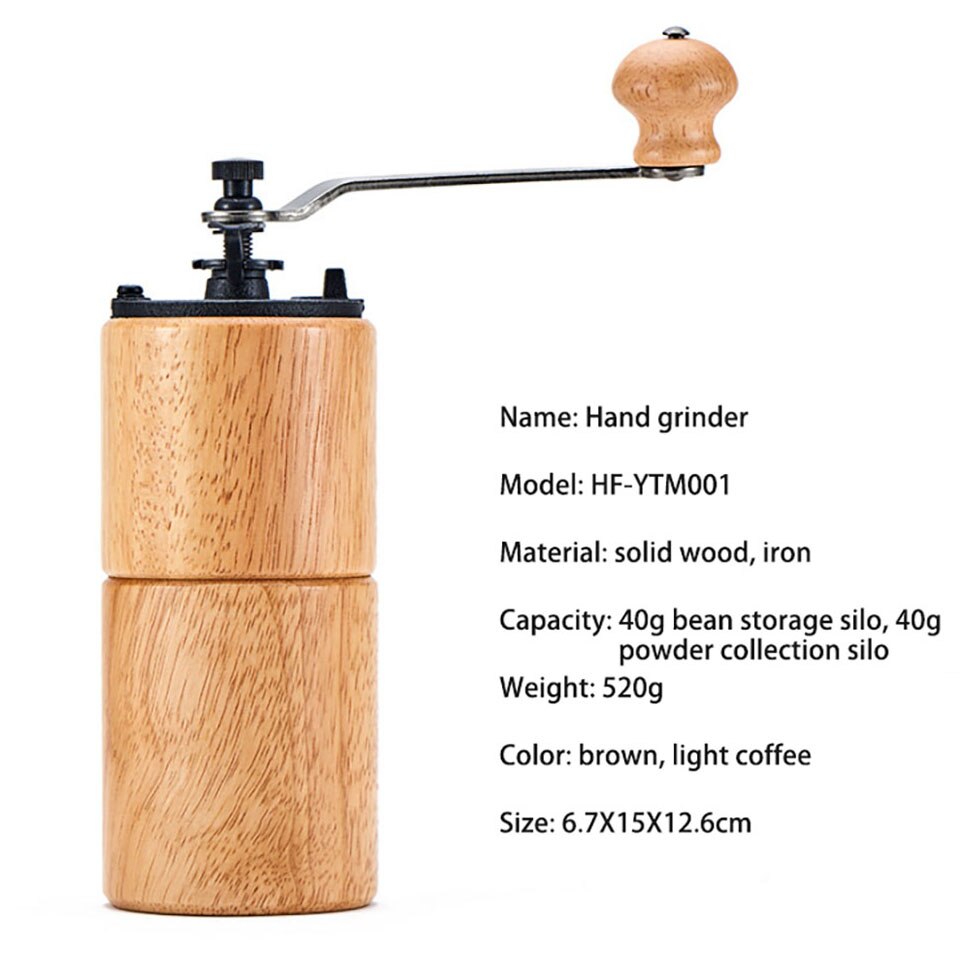 Manual Coffee Bean Grinder Cast Iron Burr Hand Wooden Mill for Travel Kitchen Cereals Nuts Beans Spices Grains Grinding Machine: Light color