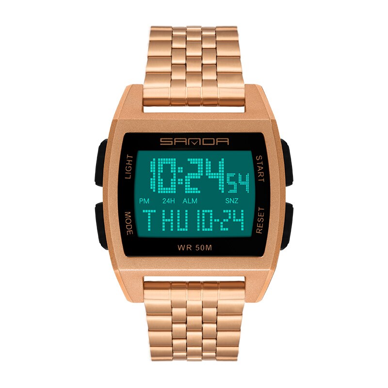 SANDA Watch Square Men Watches Stainless Steel Multi-Function Electronic Watches Luminous Waterproof Casual Sport Watch