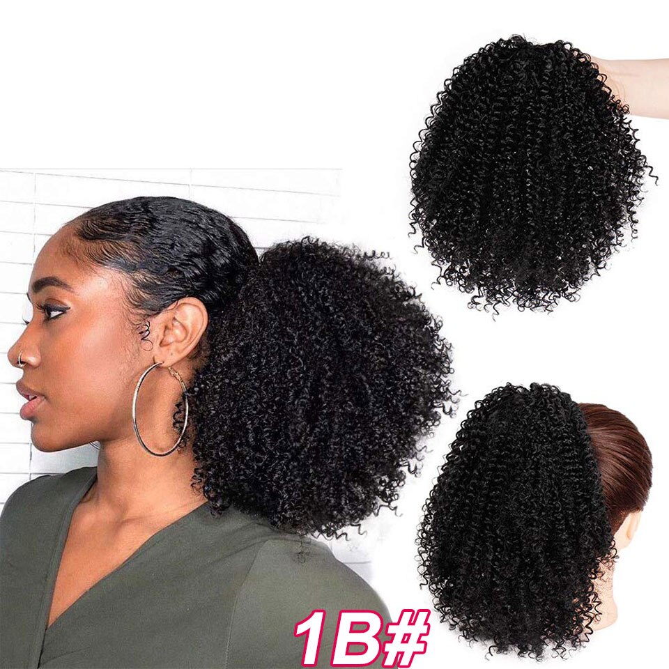 Vigorous Afro-coletero corto rizado para mujer, pieza de cabello para mujer negra Afro, coleta sintética con Clip en el cabello: 1B