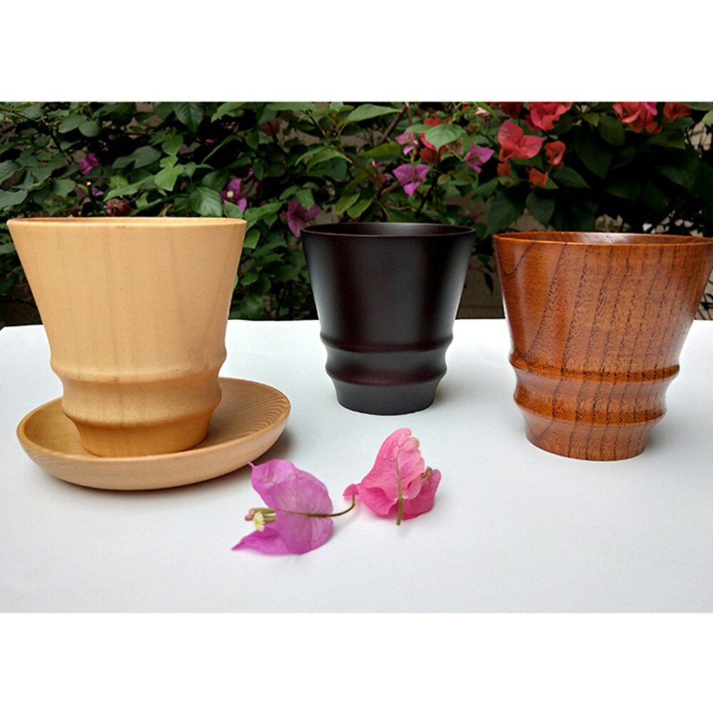 300ml Wooden Coffee Cup Cup Teacup Non-slip for Home Office Cafe (Khaki)