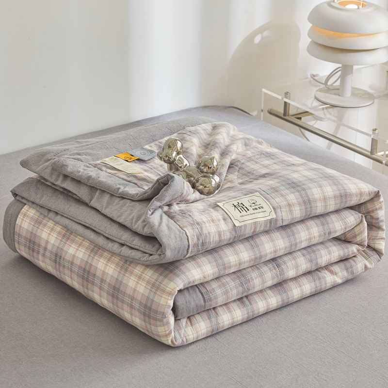 Sommer-Steppdecke aus reiner Baumwolle mit langem Klammer-Kern, klimatisierte Steppdecke, waschbar, kariert, weicher Bettdecke für Doppelbett, Zwilling-Königin-Größe-Bett