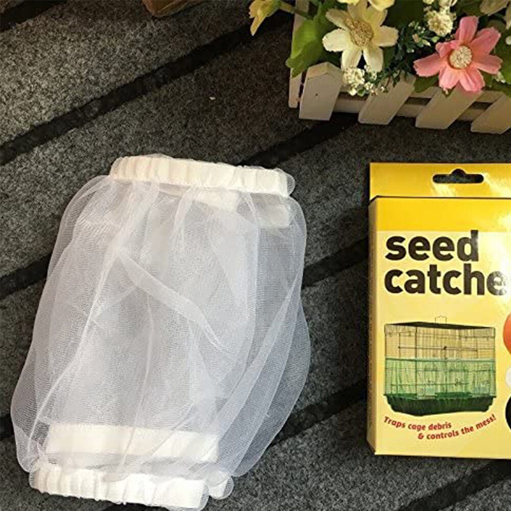 Net Nylon Bird Cage Cover Easy Clean Seed Catcher Airy Skirt Pet Parrot Nest Shell Mesh Guard Protector Dusproof White