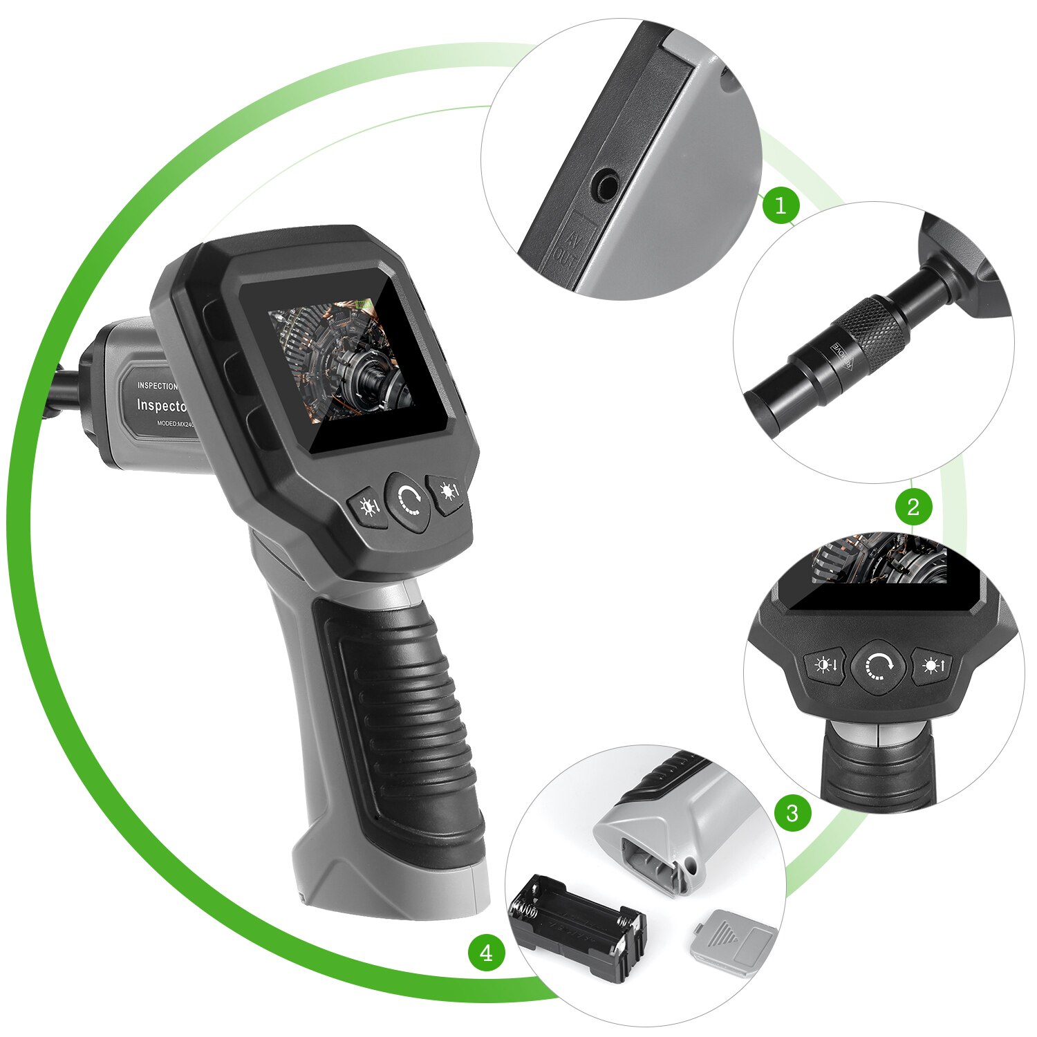 Handheld LCD Industrial Endoscope Borescope with 2.4-inch Screen 4 LED Lights Inspection Camera Handheld Display Unit