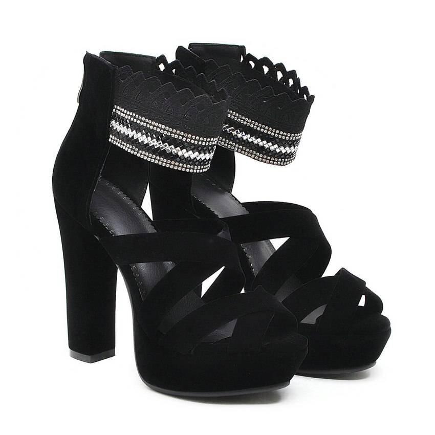 Qutaa dam sandaler fyrkantiga superhöga klack peep toe scrub+pu elastiskt band party gladiator pumps western style storlek 34-39: 11