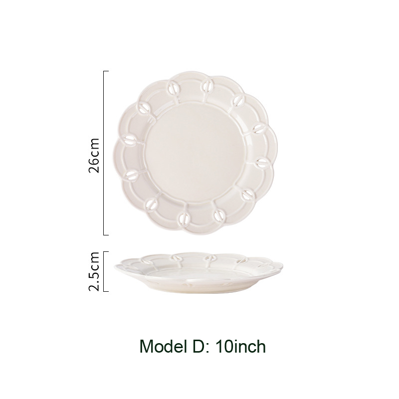 French Style Vintage White Snack Plates Ceramic Embossed Dessert Bread Trays Cake Dishes Bridal Shower Wedding Party Tablewares: B