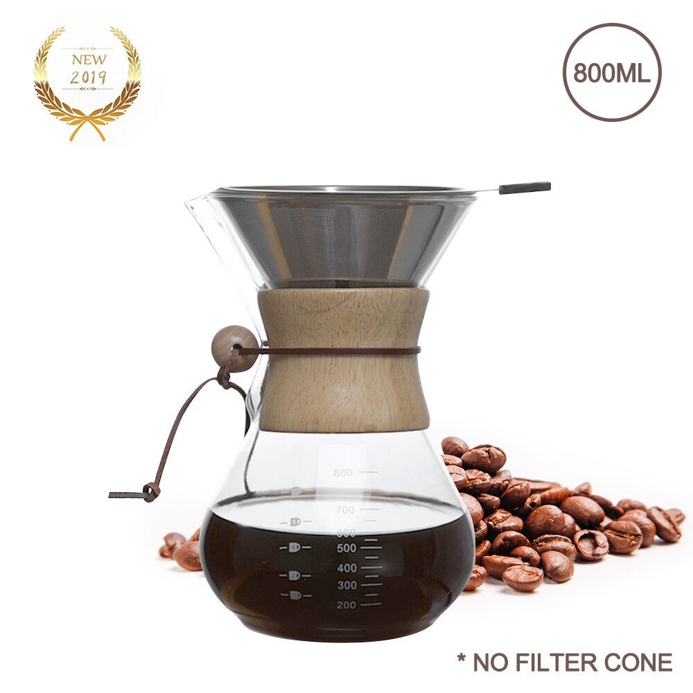 Coffee Pot Carafe Drip Clear Coffee Kettle Brewer Barista Percolator Pour Over Glass Range Coffee Server Safe Non-Toxic: 800ml  H29400