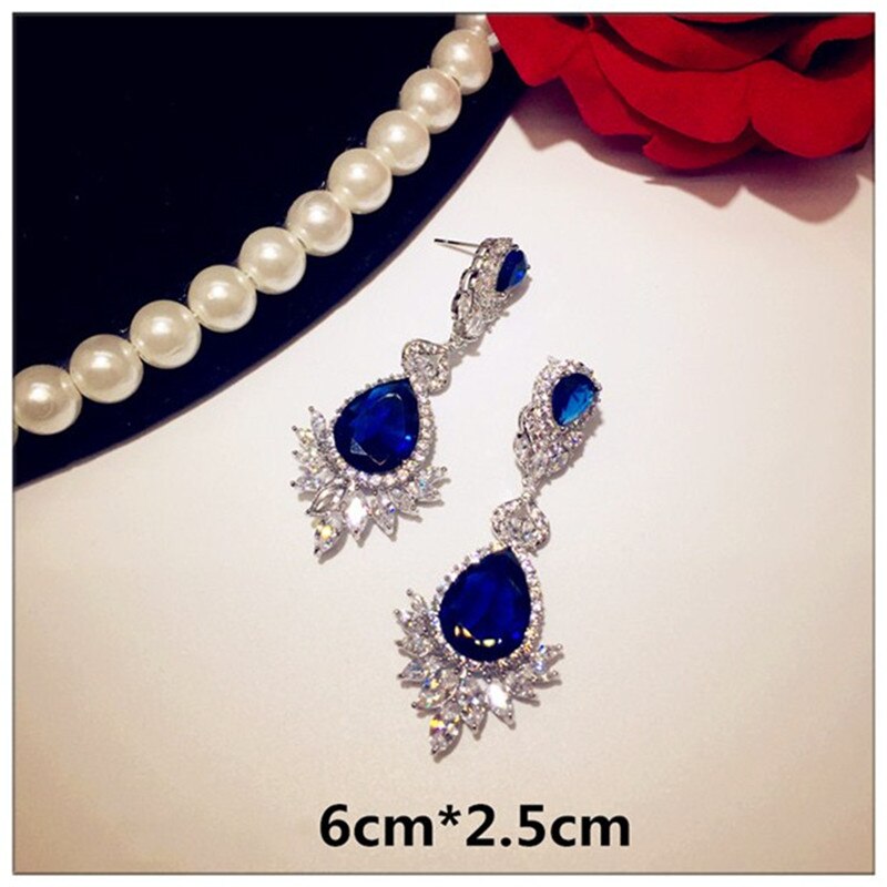 Vintage Orecchini A Pendaglio Per Le Donne Solido argento 925 Sapphire Luxury Bricnos Blu Cubic Zirconia Temperamento Orecchino Gioielleria Raffinata