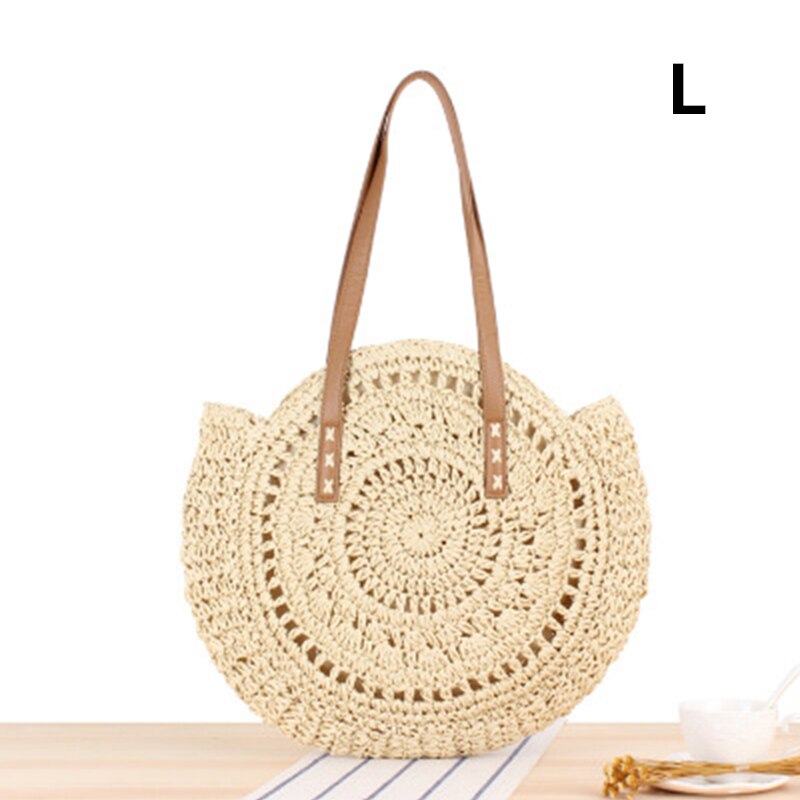 JULY'S SONG Straw Bag Women Shoulder Beach Bag Round Rattan Straw Handmade Big Capacity Cutout Crossbody Bag: 6