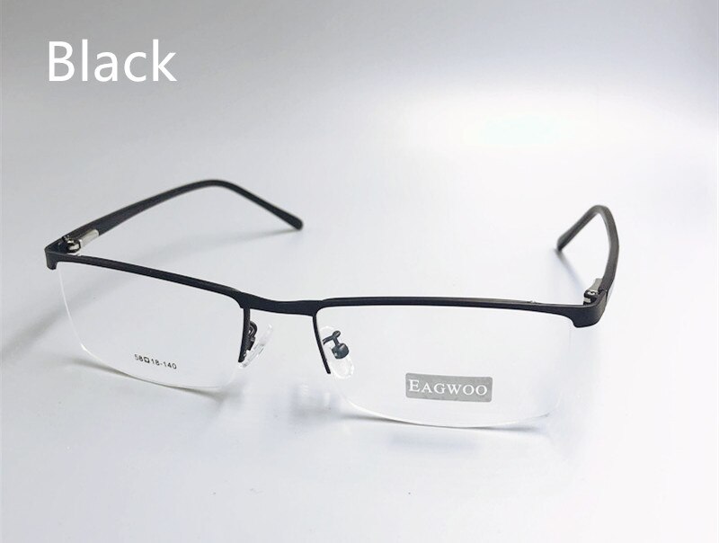 Metalen Aluminium Half Velg Optische Frame Prescription Mannen Rechthoekige Brillen Business Bril Sport Spektakel Breed Grote Gezicht 58mm: Black