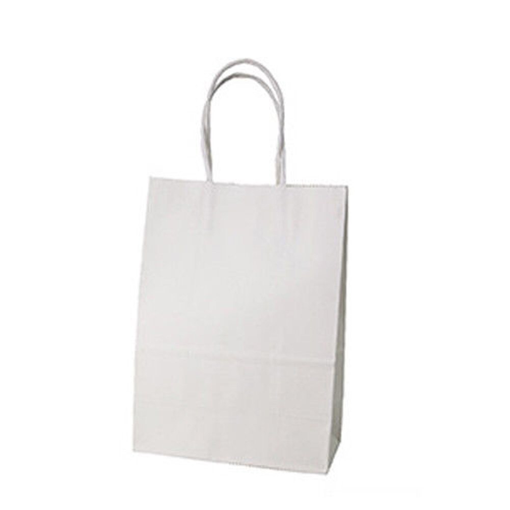 Kraftpapir poser stand up poser børnefest fødselsdag mad papir kraft segl pakning behandle bryllup taske forsyninger med håndtag: Hvid