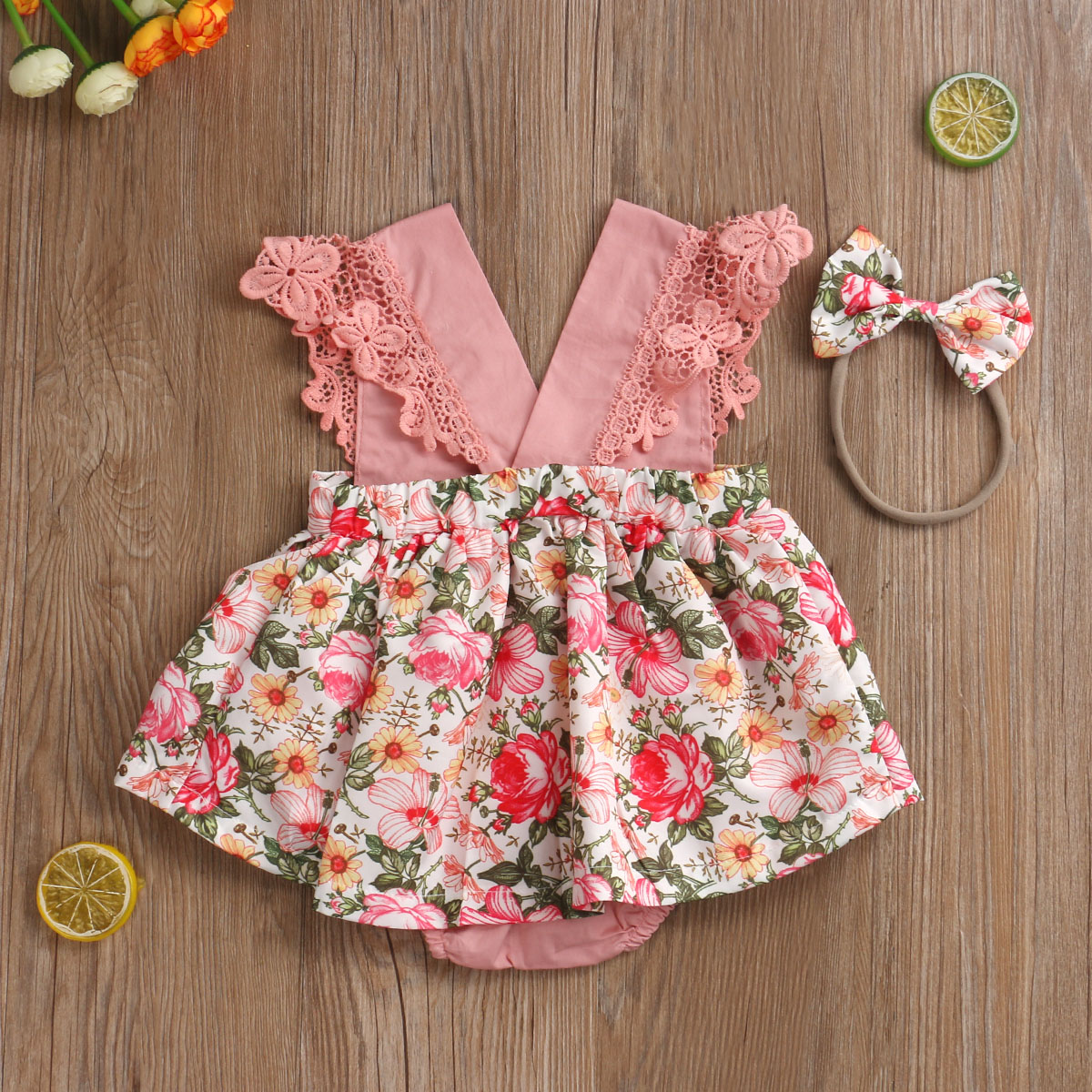 2 stk baby pige kjole sæt spansk stil frilly bows pandebånd trusser