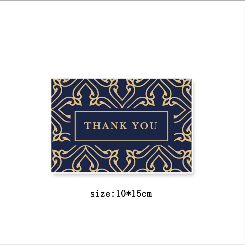 1pack Bronzing dark blue Thank You business card thank you half-fold card white envelope 15*10CM flower shop message: D