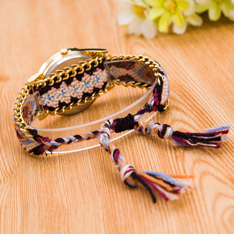 Montre Bracelet exquis pour femmes et filles, lunettes pour visage, en laine tressée de Style ethnique, Style à la , manuelle