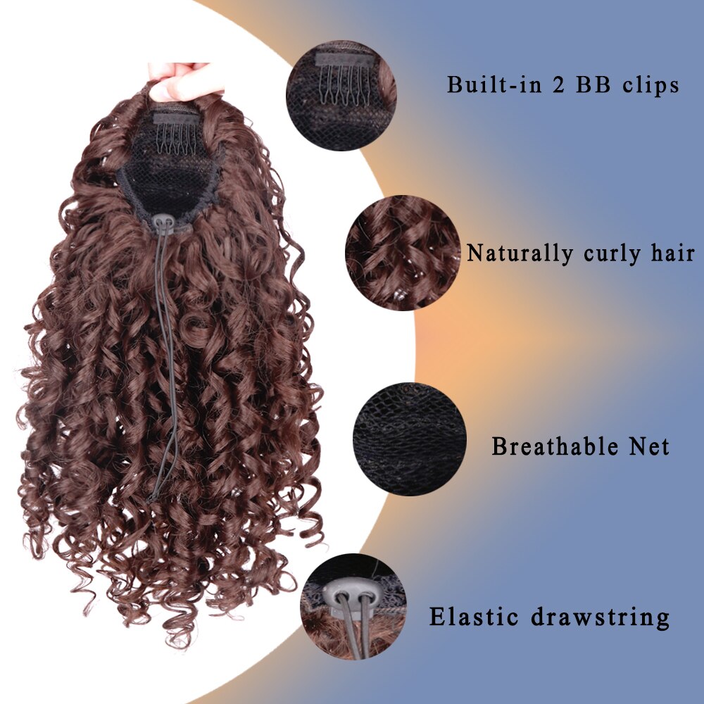 LISI GIRL Synthetic 12-inch Curly Drawstring Ponytail Natural Heat-resistant Fiber Weird Wig Ponytail Wearing Two Clips
