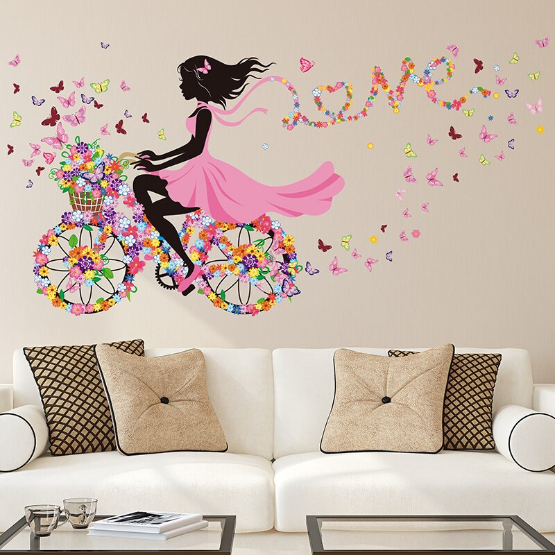 [SHIJUEHEZI] pegatinas de vinilo para dibujo de cuento de hadas para pared de niñas, pegatinas para Mural de bicicleta de mariposas DIY para decoración de habitaciones de niños y bebés