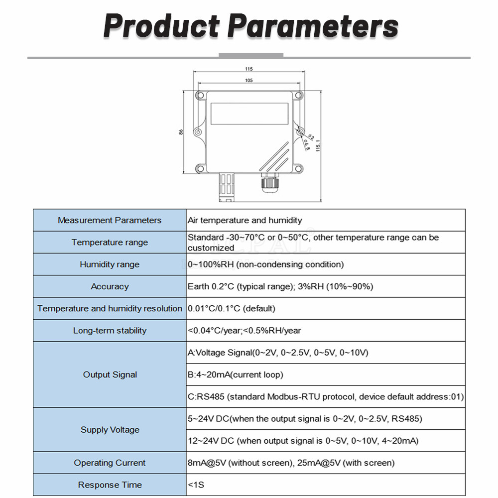 Sonda de Sensor de temperatura y humedad con transmisor de pantalla Digital, RS485, analógico, 0-5V, 0-10V, 4-20Ma, impermeable