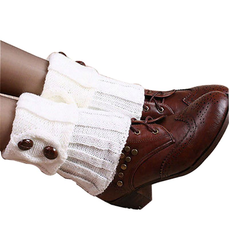 Knitted Leg Warmers Ladies Simple Winter Leg Warmers Short Section Knitted Crochet Button Long Socks Boots Cuffs Socks