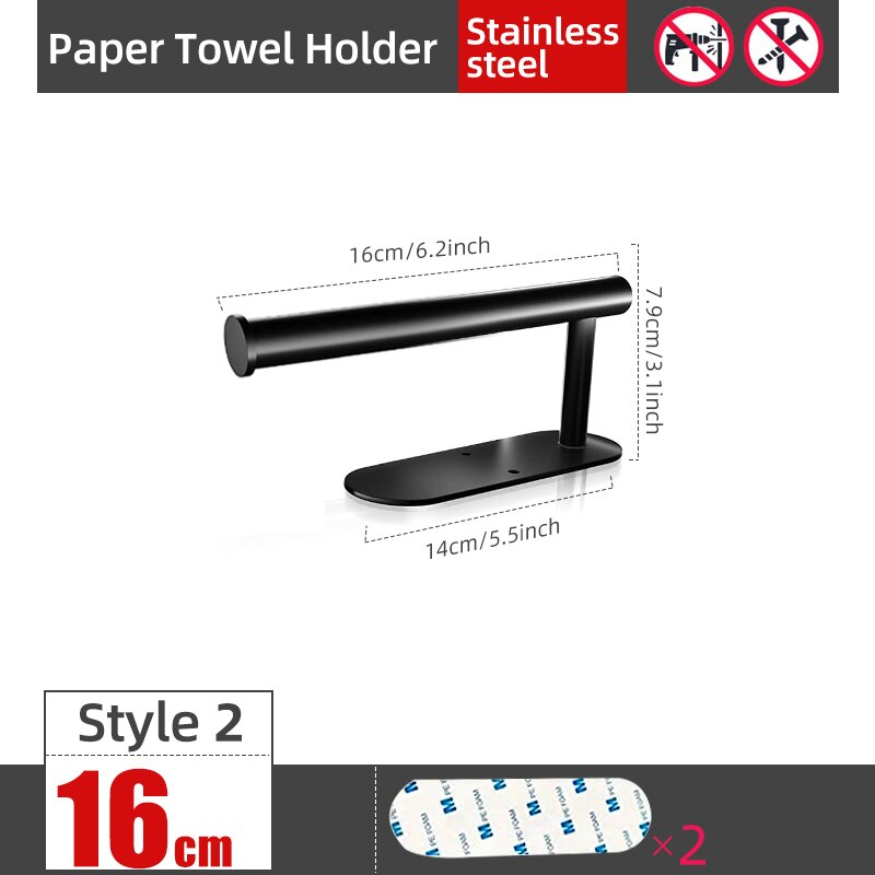 Toalettholder selvklebende veggmontert toalettpapirhåndkleholdere baderomshylletilbehør kjøkkenrullpapirstativ: 16cm svarte