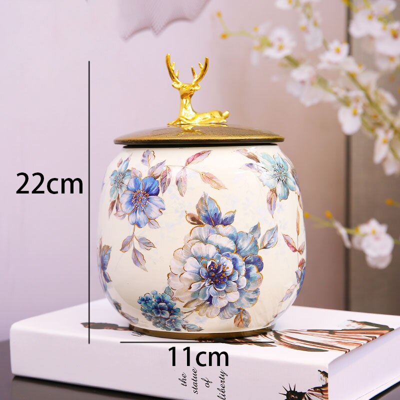 Gouden Elanden Keramische Opslag Potten Met Deksel Bloemen Decoratie Sieraden Cosmetische Organizer Jar Kaptafel Organisatie Tanks: A2-M