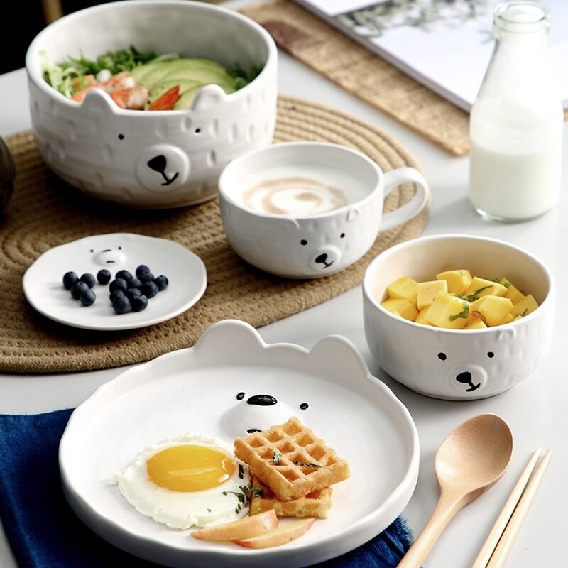 Ceramic Cartoon Plate Tableware Set Cute Girl Heart Bear Plate Home Personality Breakfast Japanese Dinnerware Set
