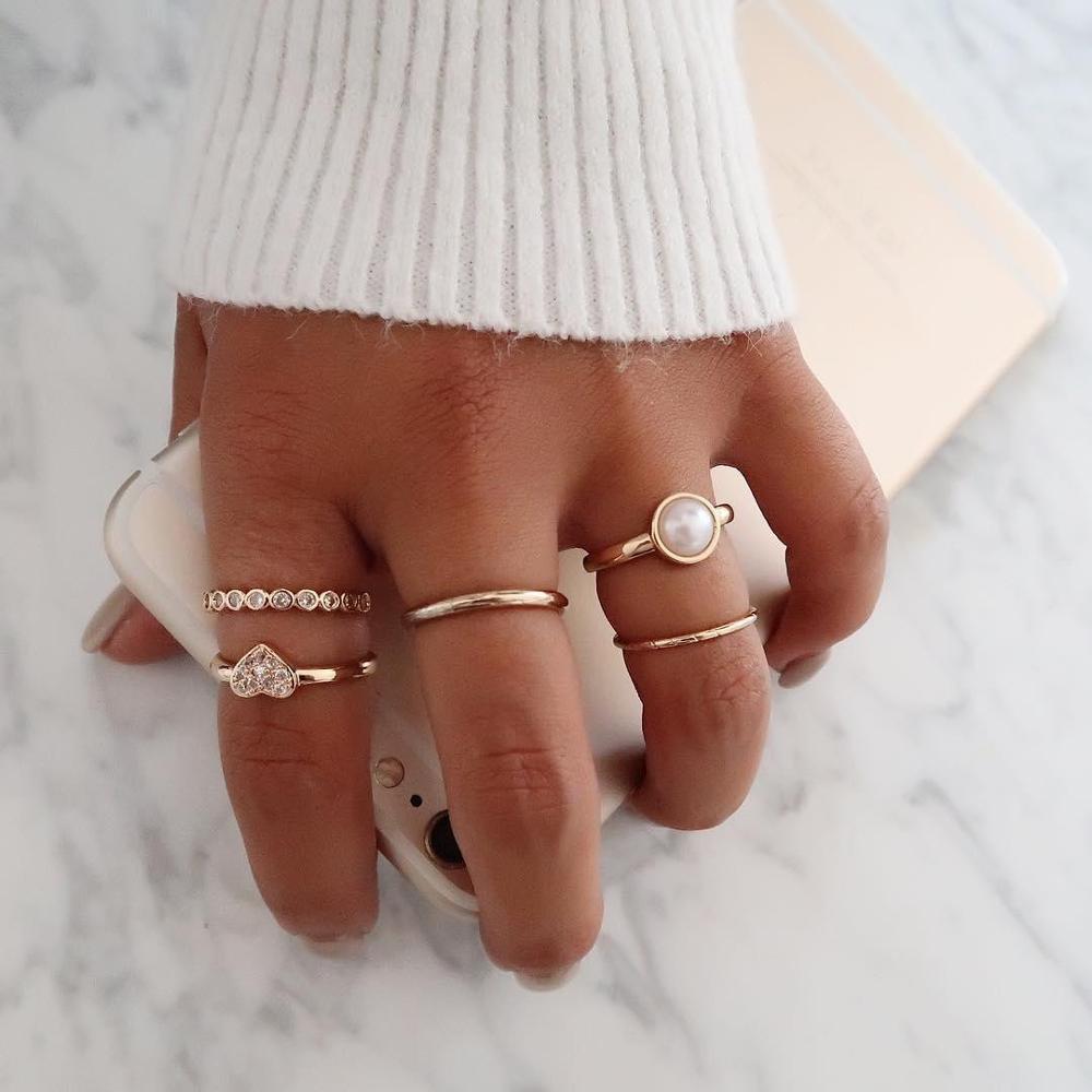 Rinhoo 5/12 Psc/set Crystal Ring Set Ring Charm Heart For Woman Simulation Pearl Rings Party Jewelry: 1