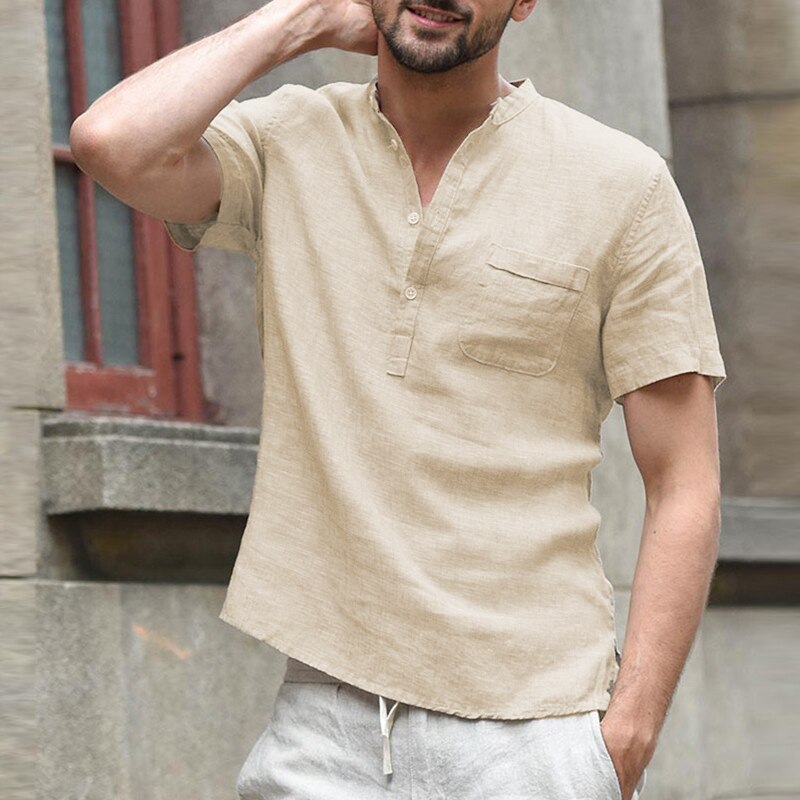 Incerun sommer fritidsskjorter for menn kortermede v-hals basic bluse casual løse tynne topper menn pluss størrelse s -3xl