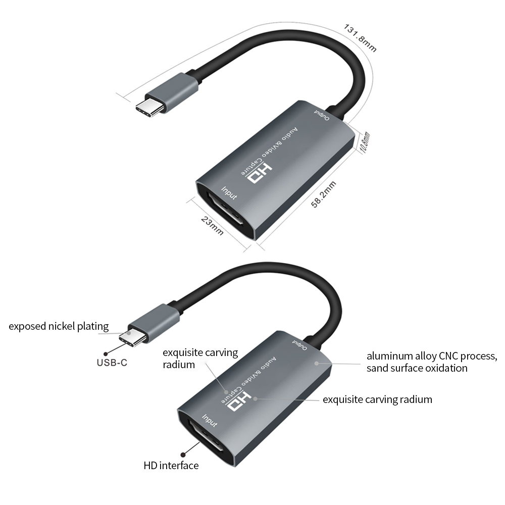 Plug En Play Hd Audio &amp; Video Capture 4K Input Full Hd 1080P Output Type-C Capture telefoon/Computer Game Live